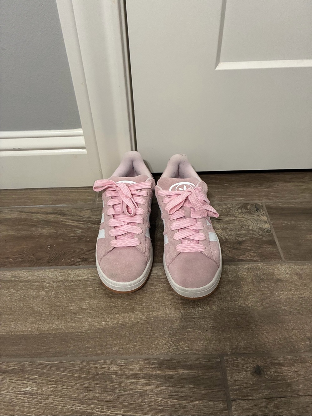 adidas Pink Suede Low-Top Sneakers with White Stripes